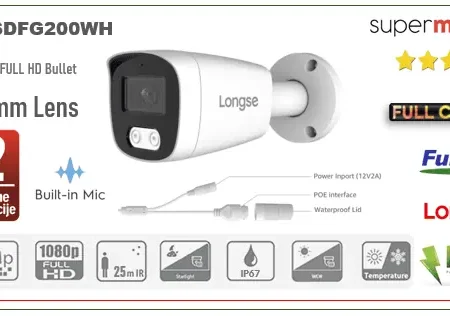 Full Color POE Bullet IP Kamera Longse 2MP 2.8mm 25m IR + Mikrofon BMSDFG200WH