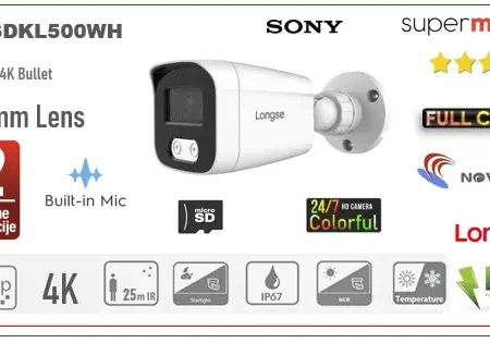 Full Color IP Bullet kamera 5MP 2.8mm 25m IR POE MicroSD utor + Mic BMSDKL500WH