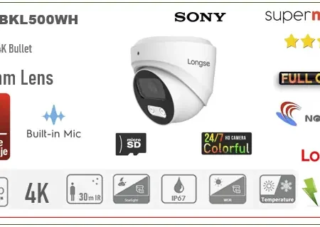 Full Color POE Dome IP Kamera Longse 5MP 2.8mm 25m IR + Mikrofon