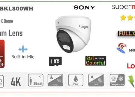 Full Color POE Dome IP Kamera Longse 8MP 2.8mm 25m IR + Mikrofon