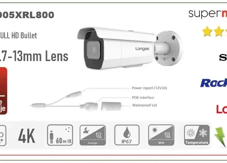 IP POE Bullet kamera 8MP Auto Focus 2.7-13mm 60m IR
