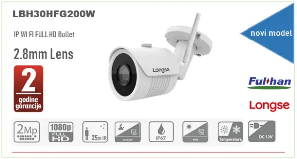 WI-FI IP Kamera 2MP 2.8mm 30M IR + Micro SD Slot