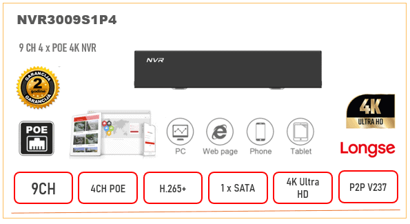 NVR POE Longse snimač 4ch 4K H.265 Eko serija