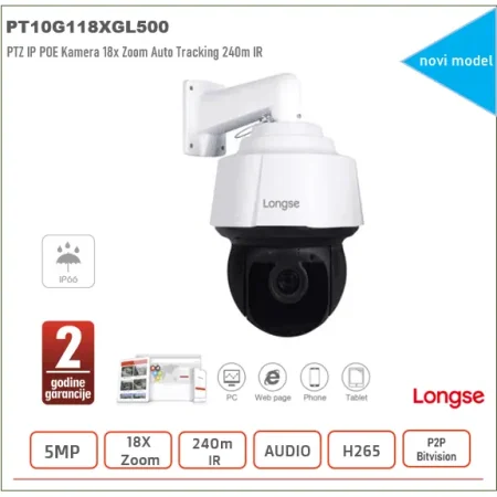 Longse PTZ IP POE Kamera 5MP 18x Zoom 240m IR