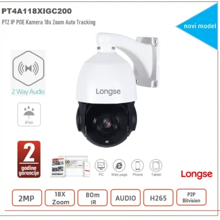 Longse PTZ IP POE Kamera 2MP 18x Zoom 80m IR Auto Tracking